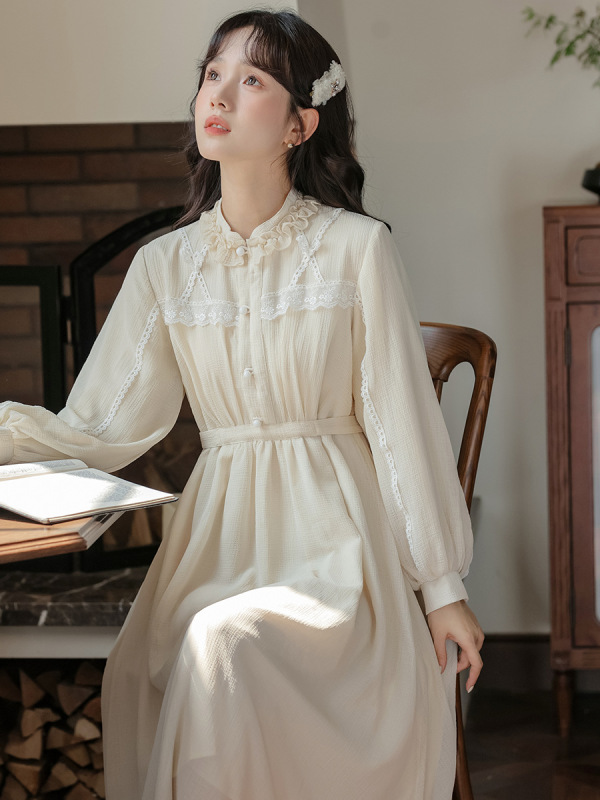 钉珠马甲叠穿连衣裙两件套女温柔优雅高腰少女感蕾丝拼接长裙套装|undefined
