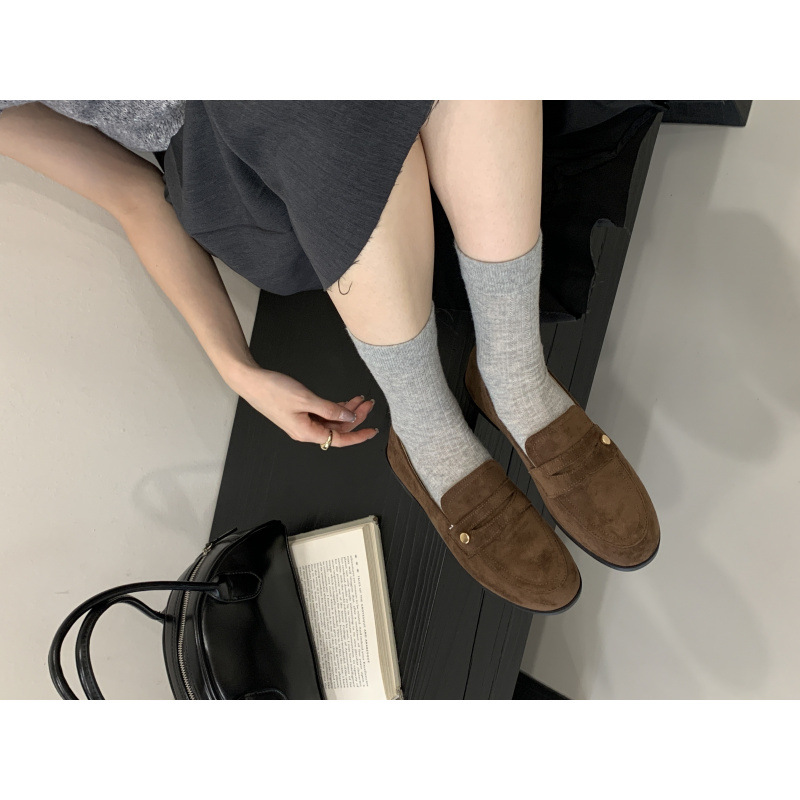 复古圆头乐福鞋女2025新款平底时尚百搭休闲软底小皮鞋