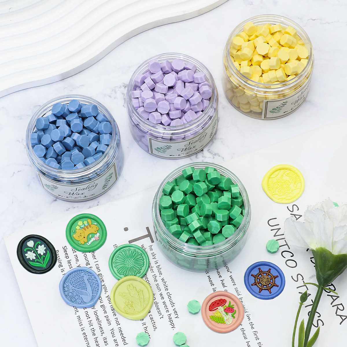 Oucai Fire Paint Wax, octágono, color mixto, nacarado, 200 granos, 132 colores, sello de pintura al fuego, cera, a granel barato