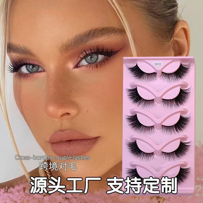 跨境欧美对毛假睫毛狐系斜飞亚马逊浓密自然睫毛卷翘透明梗假睫毛|undefined