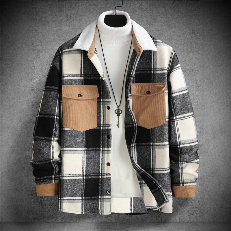 Cross-Border Temu Shein Amazon Cross-Border Foreign Trade Plaid Brushed Sweater Men's New Autumn Loose Casual Style