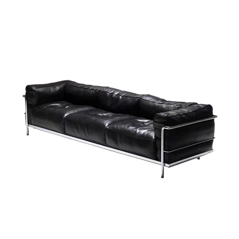 Corbusier italiano LC3 sofá de cuero simple sofá de línea recta medieval negro sofá de cuero de cera de aceite
