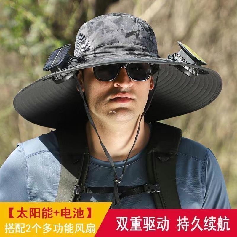 ソーラーファン釣り男性屋外夏登山 UV サンシェードサンハット漁師帽子日焼け止め帽子|undefined