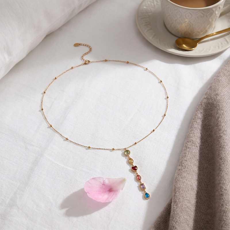 TENA Europa y los Estados Unidos transfronterizos cadena de esferas de oro de moda color zircon collar en forma de Y lujo ligero de alta calidad joyería de mujer