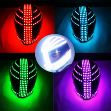 亚马逊七彩LED发光头盔全盔头套遥控变色表演道具彩色面罩万圣节