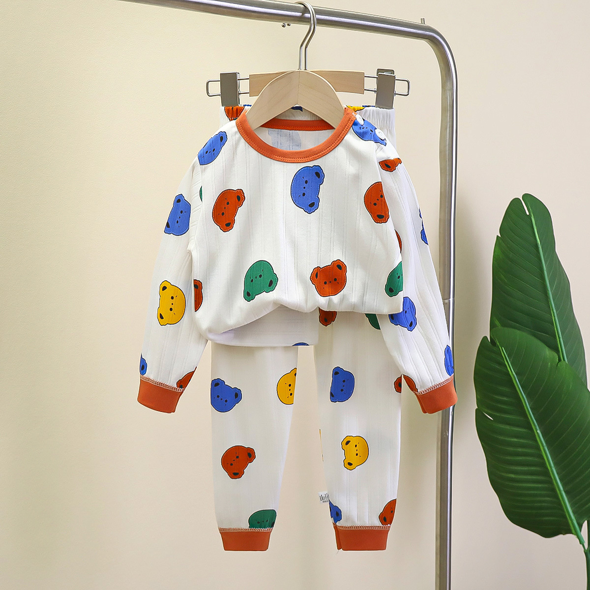 Ropa de otoño para niños pantalones largos niños y niñas Otoño Nueva ropa interior de algodón jacquard traje de manga larga pijamas desgaste del hogar bebé