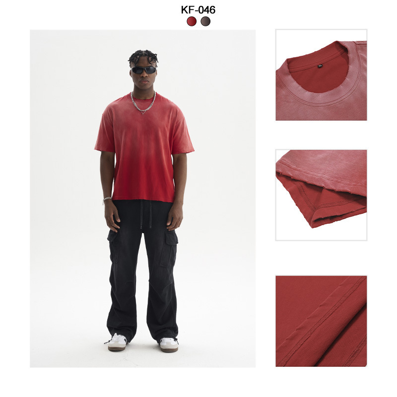 Camiseta de lavado de estilo americano 100% algodón retro para hombres, camiseta vieja de alta calidad pulverizada de caballo, camiseta de manga corta desvanecida.