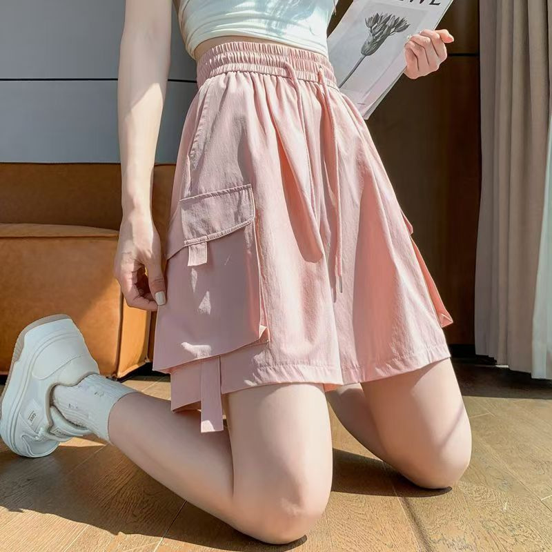 Girls' Work Shorts Summer American Shorts Thin Large Children's Girls Pink Casual Mid-Pants Wide Leg Pants