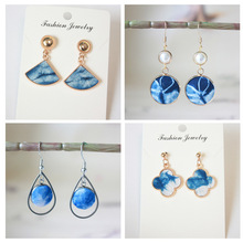 云理扎染蓝染布艺民族风耳环手工耳钉森系简约S银耳饰