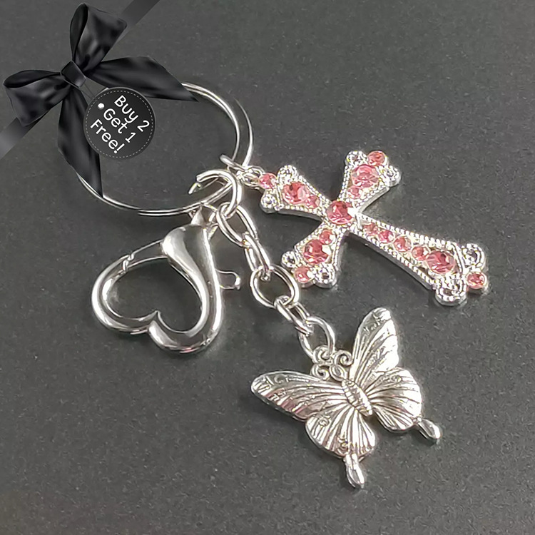 2025 Cross Border Hot Sale Cross Diamond Butterfly Keychain Bag Car Keychain Pendant