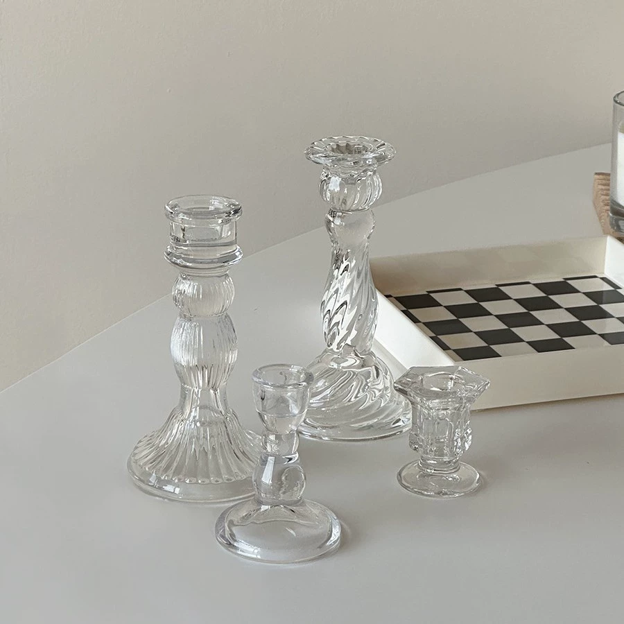 Стеклянная candlestick французский рельеф средний, прозрачное стекло декор столика 18 см