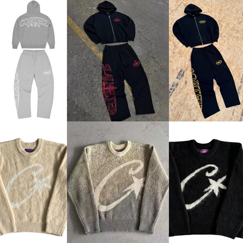 Corteiz Alcatraz Island Alphabet Print Zip Cardigan Hooded Jacket High Street Casual Splicing Fashionable suit