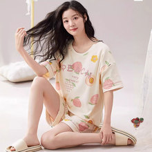 工厂批发甜美睡衣女夏短袖短裤少女士家居服宽松大码套装夏季薄款