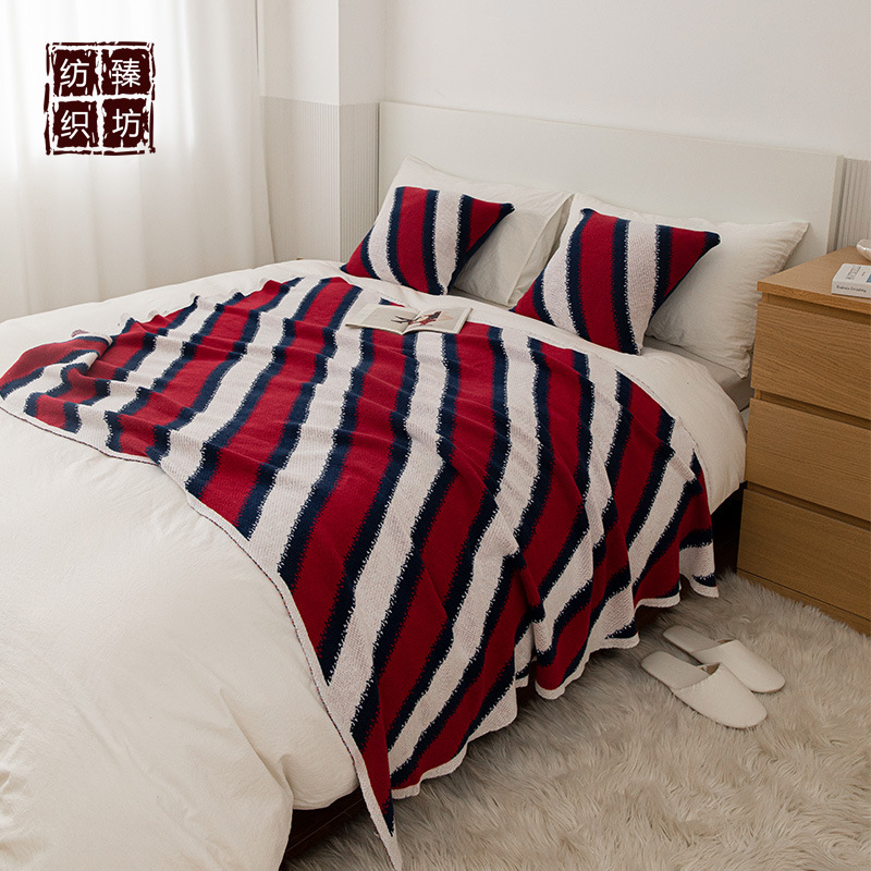 全棉多色针织毛线盖毯 办公空调卧室午休毯子 拍照道具