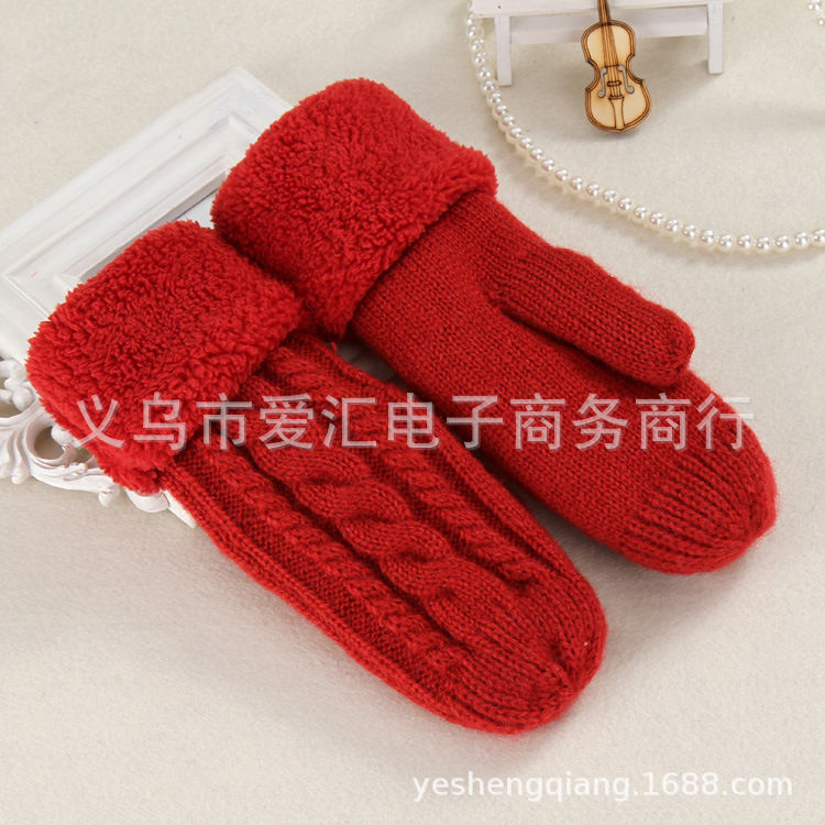 Otoño e Invierno de las mujeres de moda estudiante guantes de montar nueva moda de mohair engrosada forrado de lana de un solo dedo cubierta de la bolsa de doble capa