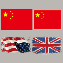 小号中国/美国/英国国旗热转印柯式烫画现货服装t恤胸标logo烫印