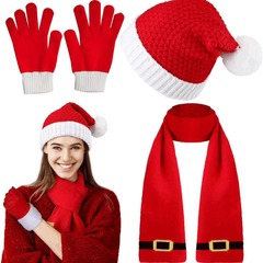 新しいクリスマスプレゼントの雰囲気感鈴ニット帽女性冬の赤い縞三点セット毛糸帽