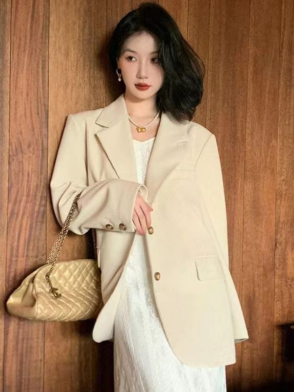 咖色复古西装外套女2025秋新款时尚设计感小众宽松休闲西服上衣|undefined
