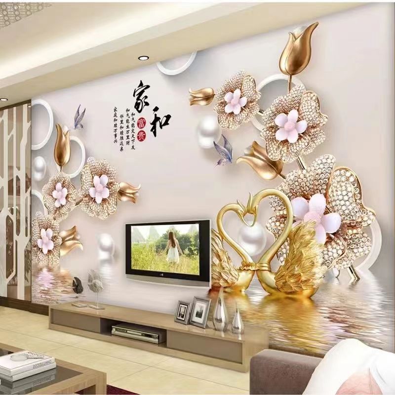 3d北欧电视背景墙布5d网红客厅卧室装饰墙画8d立体现代影视墙壁纸|undefined