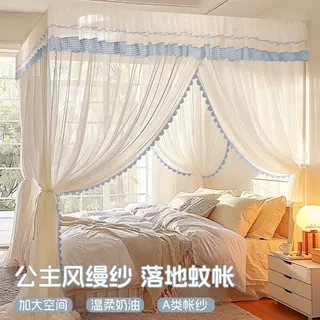 蚊帐家用2026新款卧室高级三开门落地式免安装支架杆加粗加厚防蚊