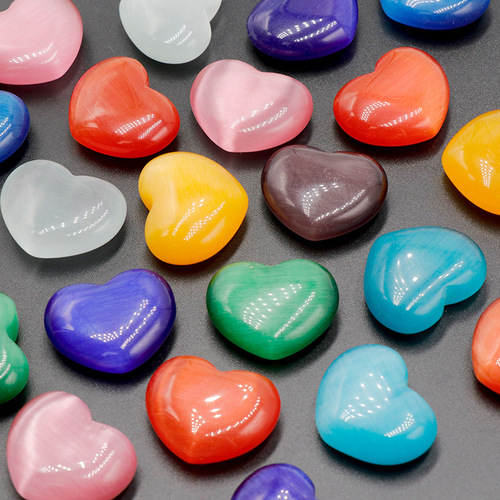 Cat's Eye Stone Big Heart 30mm Multicolor Heart Shape Rough Stone Ornament Peach Heart Handle Pendant Mining Fish Tank Stone Cross-border Wholesale