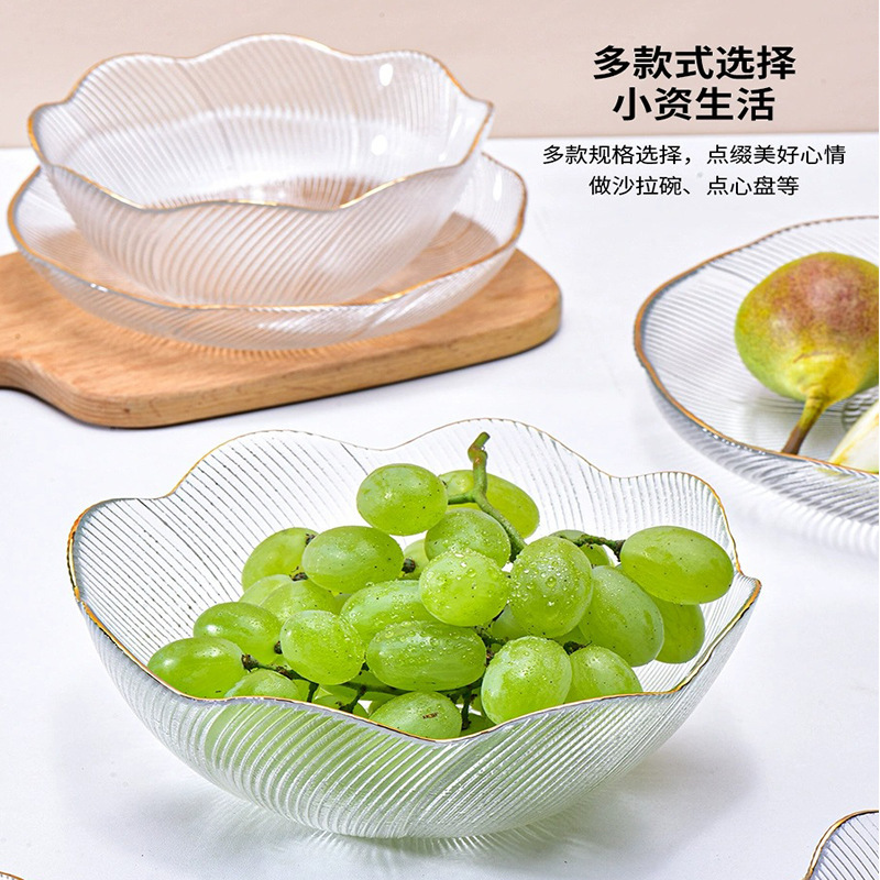 Juego de Platos y Tazones de Vidrio de Vidrio Diseño con Rayas para Ensaladas y Frutas