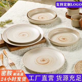 工厂批发密胺仿瓷餐具火锅烤肉店日式圆盘装菜盘商用耐摔深圆盘子