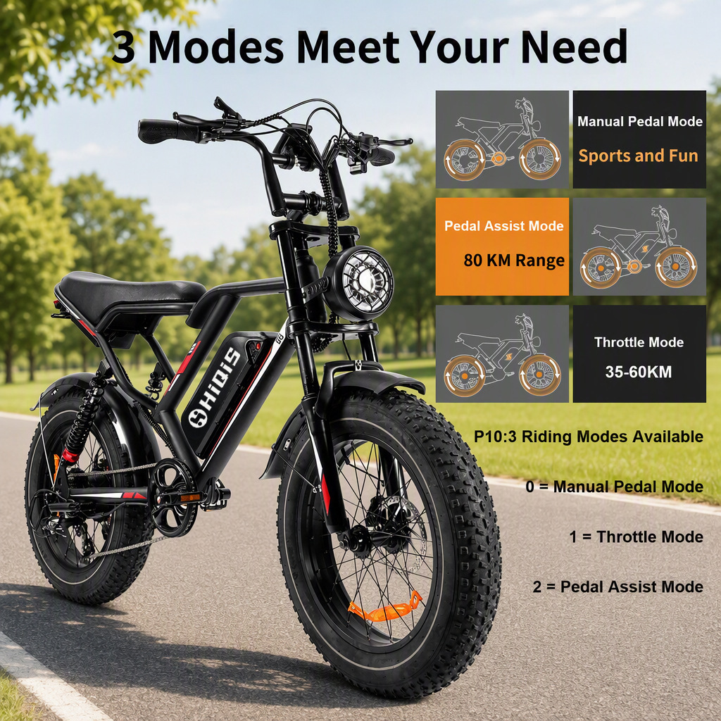 20inch Wide-Tire Electric Bicycle with Power Assist, 1000W, Motorcycle-Like Riding Experience, Dropshipping from European and American Overseas Warehouses