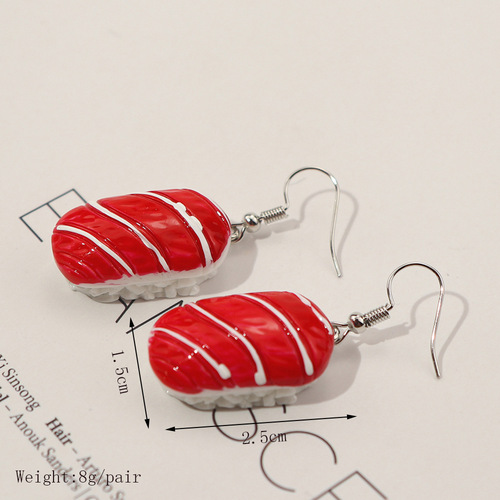 Japanese Harajuku style creative food and toys personalized simulation salmon sushi earrings cross-border funny foodie earrings
