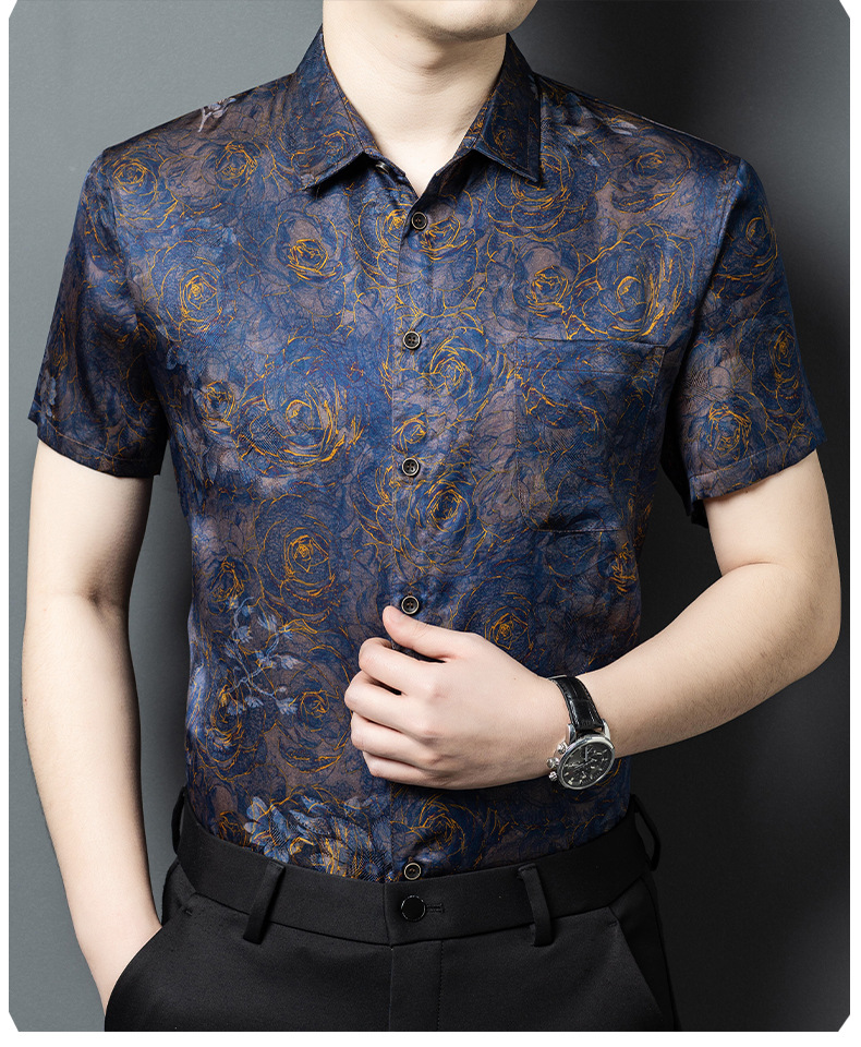 Áo sơ mi nam lụa tơ tằm Xiangyunsha 100% dâu tằm tay ngắn cao cấp — Jinlan 25166 chi tiết 12
