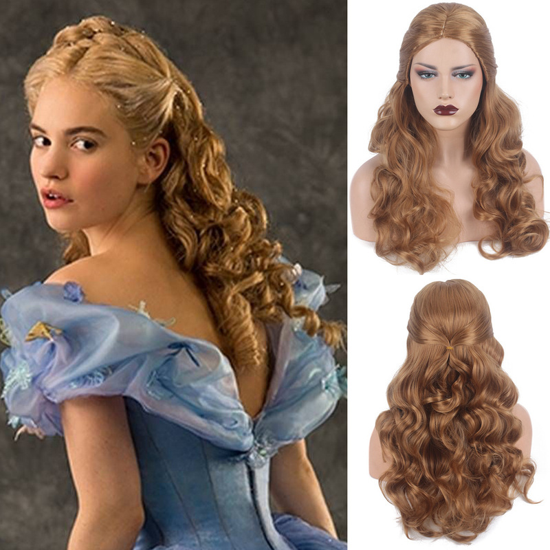 Cinderella Wig from Vietnam and Cambodia Trade, Harajuku Cosplay Wig, Middle-Parted Light Blonde Long Curly Hair, Anime Style