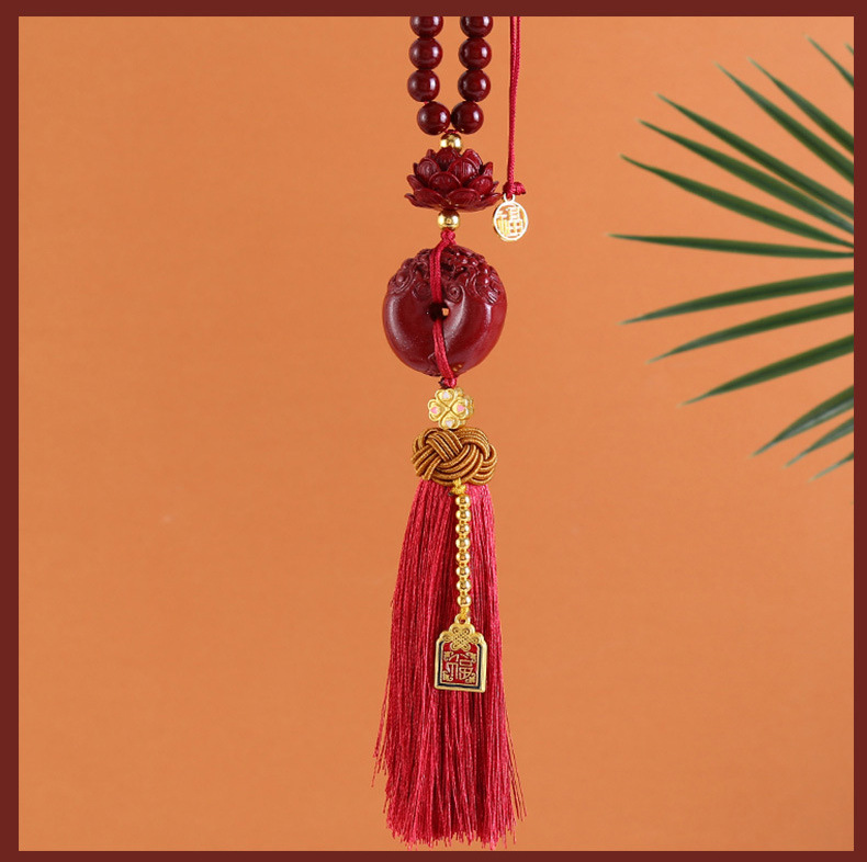 New Beaded Cinnabar Ping An Car Pendant Ping An Buckle Car Hanging Rearview Mirror Lotus Pendant Tassel Decoration
