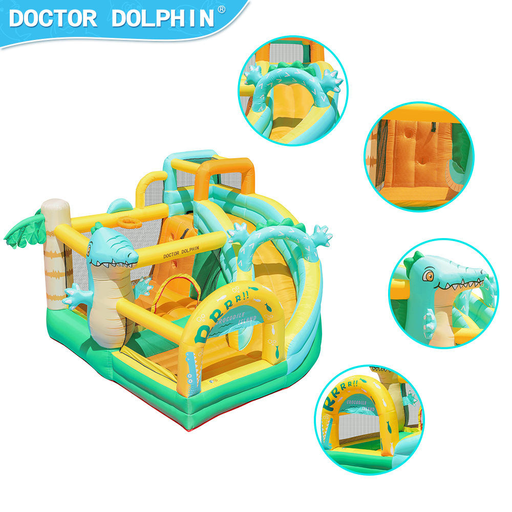Doctor Delfín | Castillo inflable infantil para exteriores, parque de atracciones con trampolín, pequeño castillo inflable con tobogán y trampolín combinados para uso doméstico