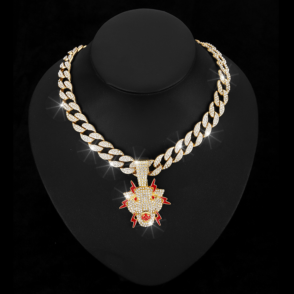 Nuevos productos transfronterizos hip-hop tendencia de diamante rojo pintado colgante de grifo de aceite goteo de diamante collar cubano joyería para hombre