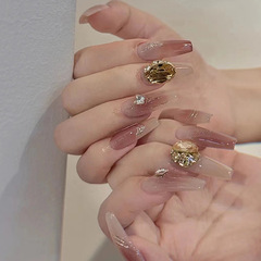 Long sleeve tie-dye yellow diamond flashing butterfly diamond style brightens the face light luxury wear nail art set reusable 24 pieces per pack