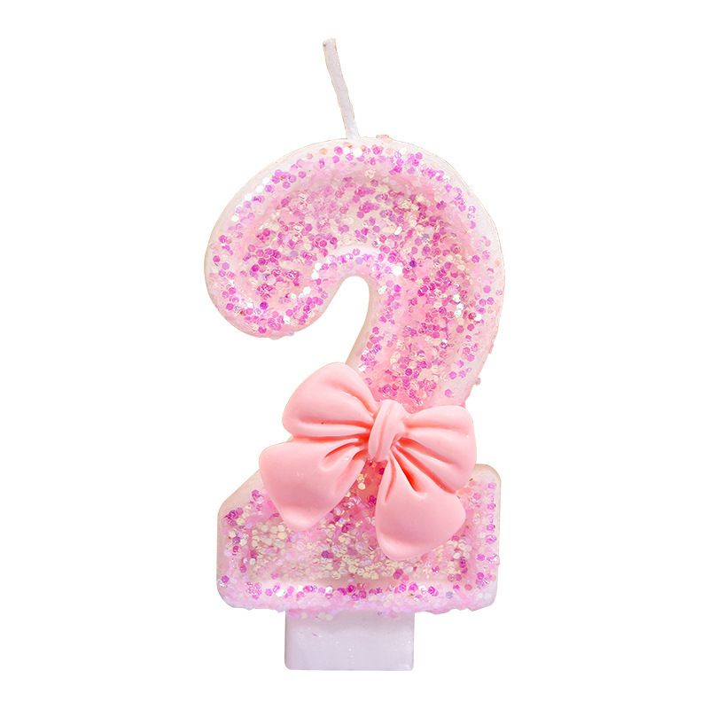 亚马逊diy蝴蝶结粉色生日蜡烛儿童成人礼纪念日派对数字手工蜡烛|undefined