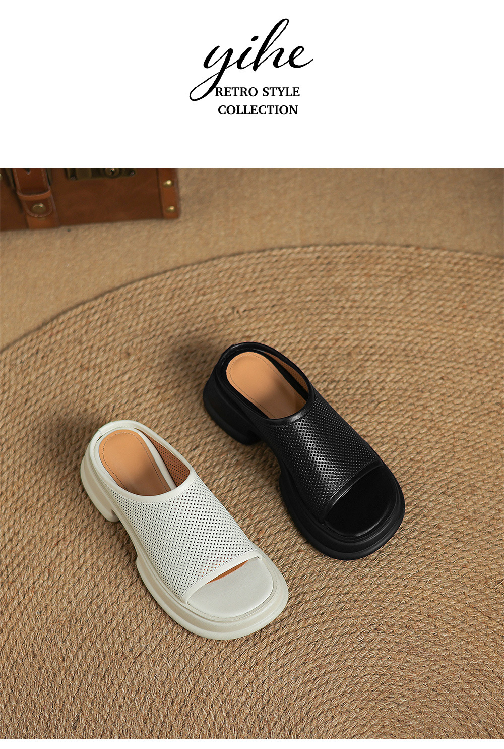 Dép sandal nữ quai ngang đế xuồng da bò, gót cao khoét lỗ — đen chi tiết 13