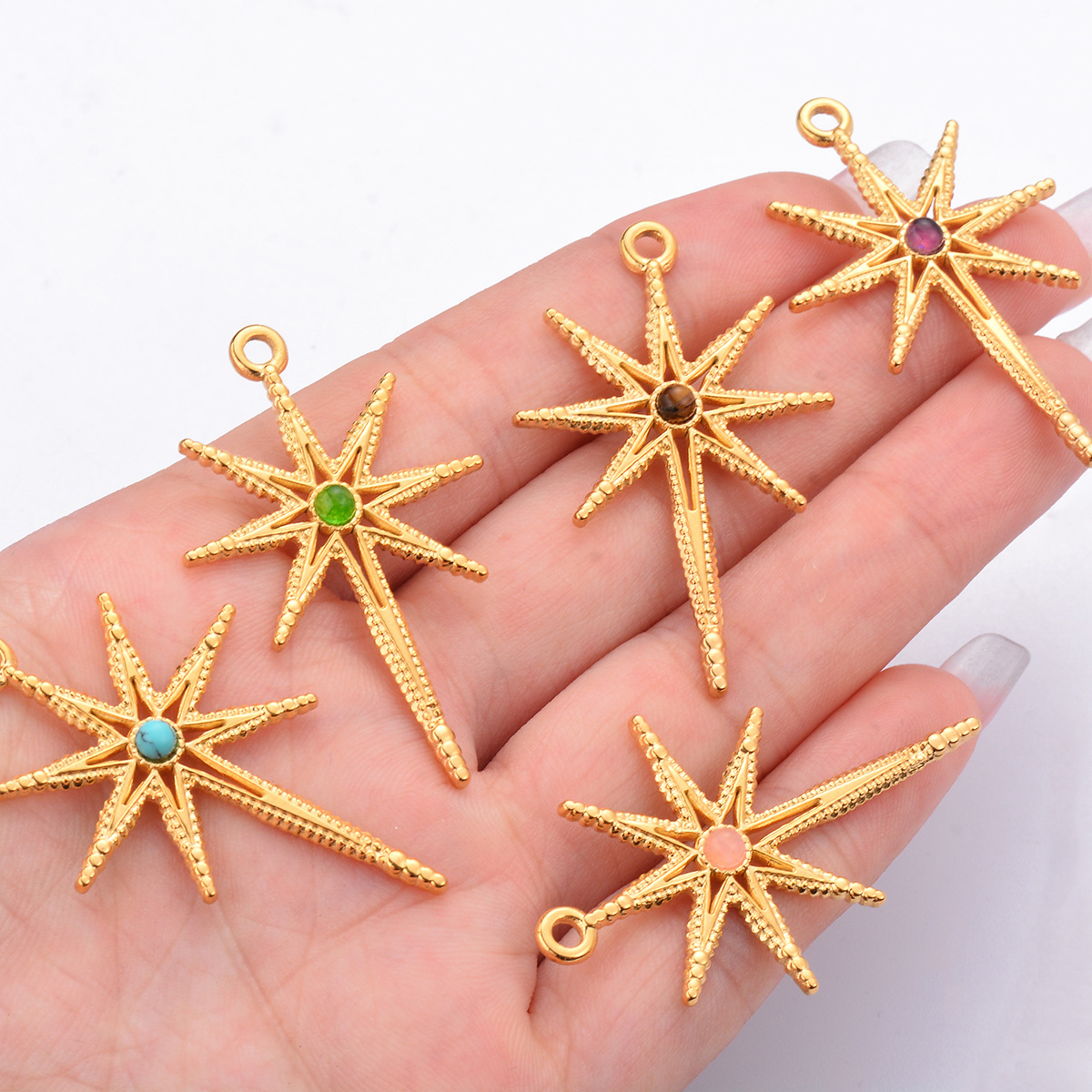 304 Stainless Steel Material 5 PCS/Package Stainless Steel Natural Stone Star Pendant