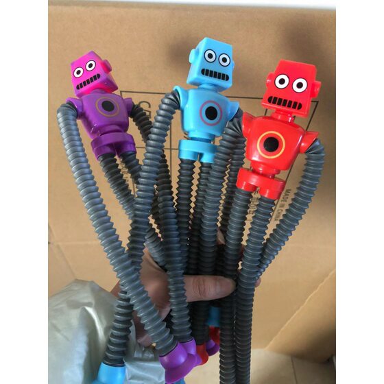 Cross-border Sucker Robot Telescopic Toy Variables Stretch Tube Luminous Decompression Fun Decompression Toy Gift