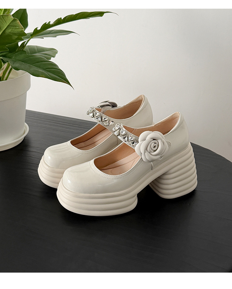 Giày sandal cao gót nữ quai ngang đế dày gót 9 cm đính hoa pha lê — màu đen, màu hồng, màu trắng ngà chi tiết 21