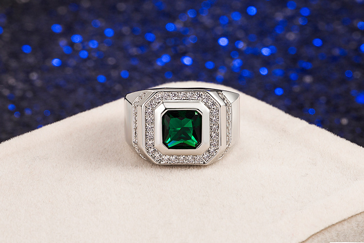 zircon emerald European and American blue crystal ring jewelrypicture3