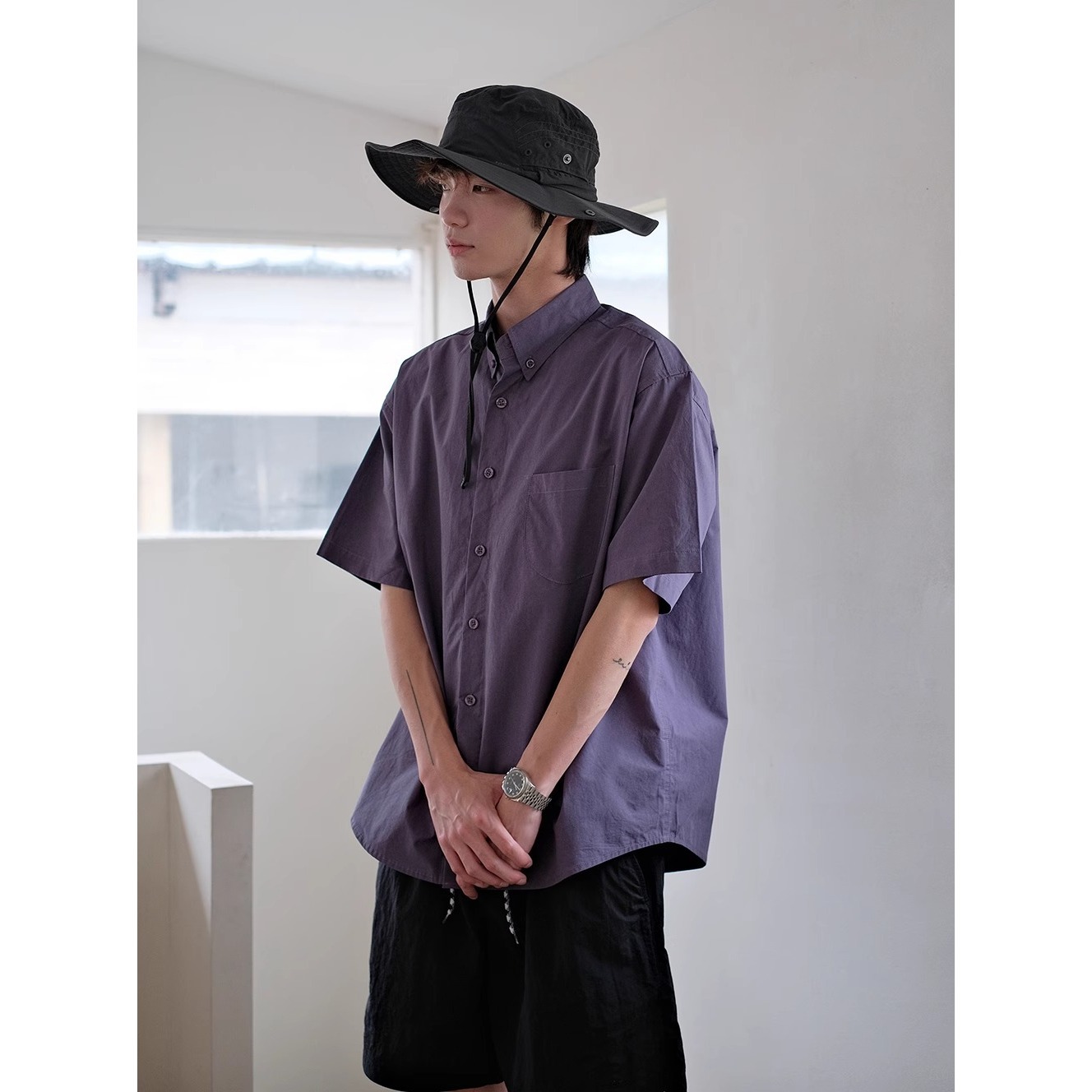 Hong Kong Fashion Brand Pure Color Short-Sleeved Shirt Men's 2025 Spring and Summer Trendyy Youth Simple Loose Versatile Shirt Jacket