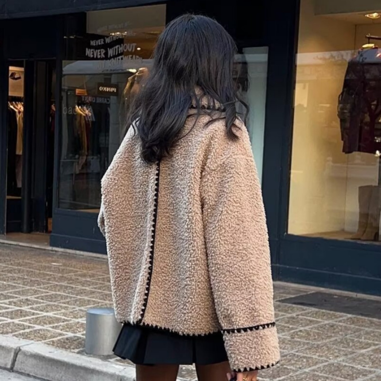 Women's 2024 new style casual granular fleece slim fit lamb wool coat B62905_voghion.com