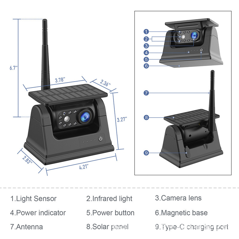 太陽エネルギー無線充電カメラヘッド、9600mAh、防水マグネット5G WIFI後視バック映像|undefined