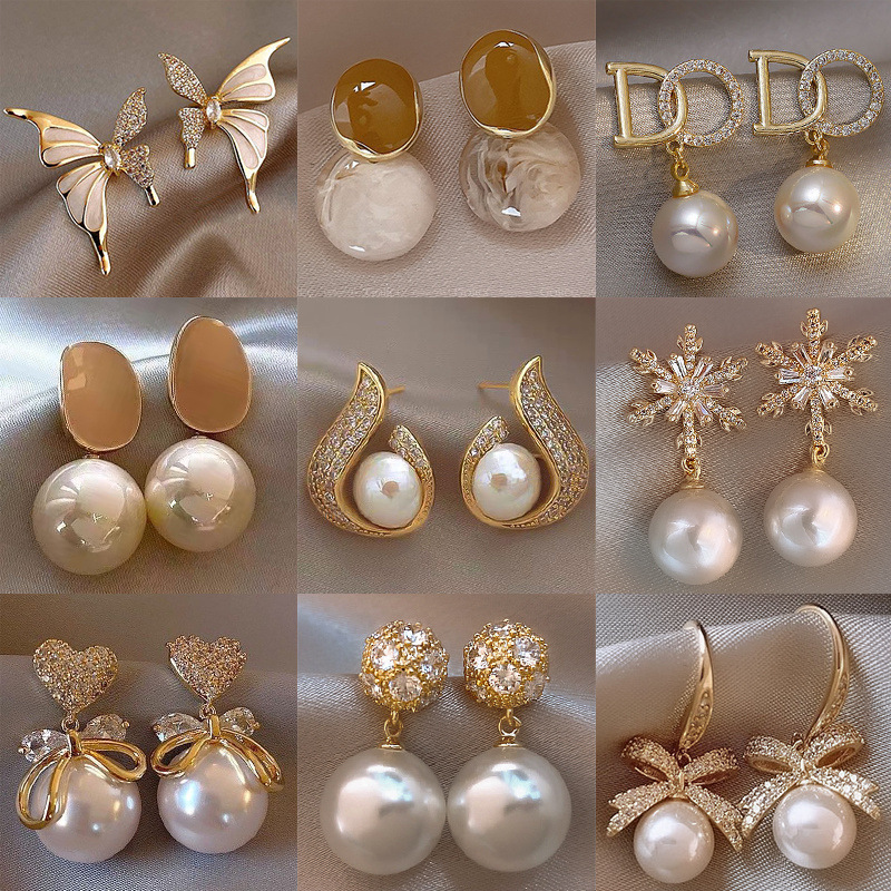 Perla retro pendientes femeninos en 2025 nuevo aretes de textura temperamento extranjero aretes