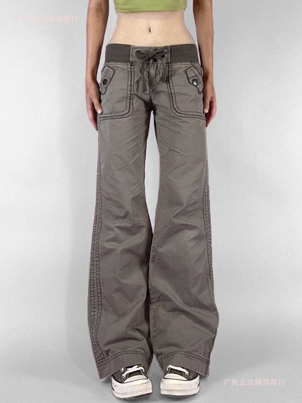European and American Style Personality Street Fashion Slim-Fit Workwear Long Pants for Women, Straight Wide-Leg Pants with Drawstring, Low-Waist Casual Jeans Trendy European and American Style Personality Street Fashion Slim-Fit Workwear Long Pants for Women, Straight Wide-Leg Pants with Drawstring, Low-Waist Casual Jeans Trendy