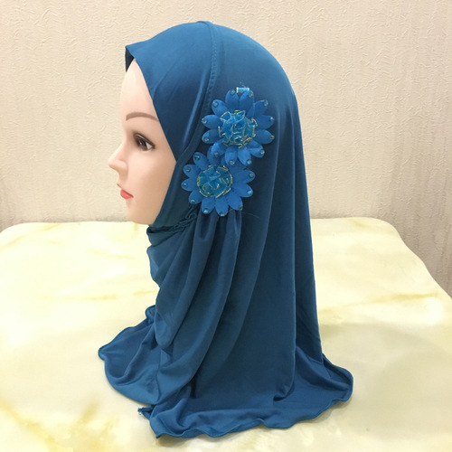 Cross-border exclusive for girls aged 2-7, headscarf prayer hat with two flowers, model H081
