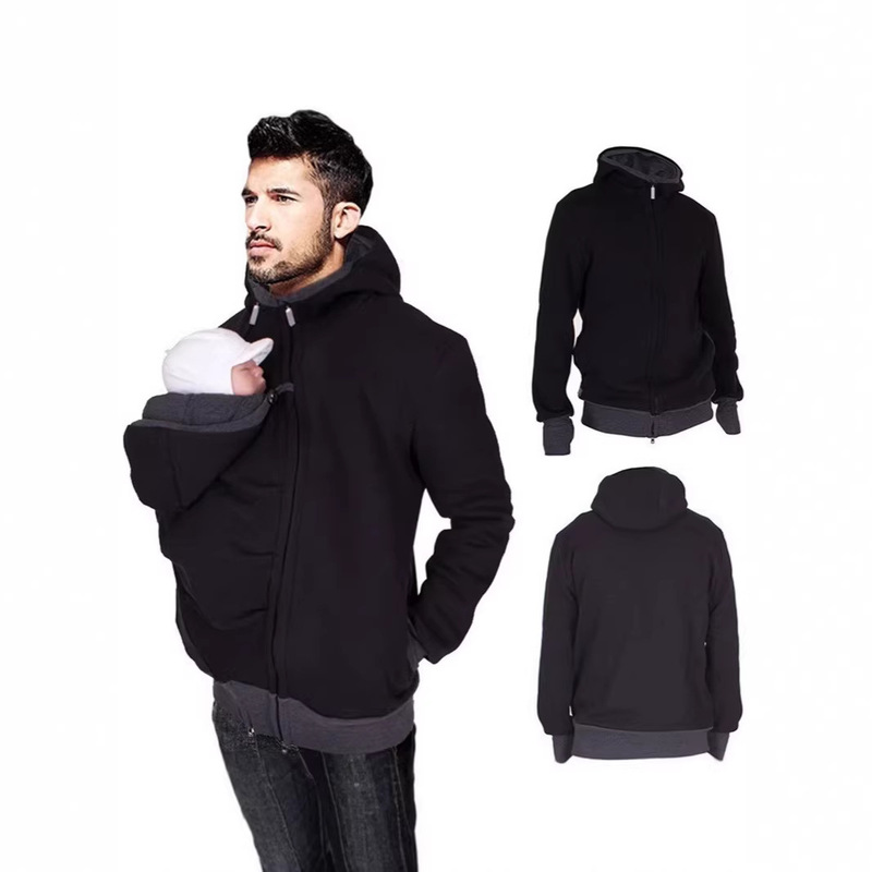 Aliexpress European and American Style Two-In-One Multifunctional Kangaroo Dad Sweatshirt Autumn and Winter Parent-Child Men's Style Parenting Bag