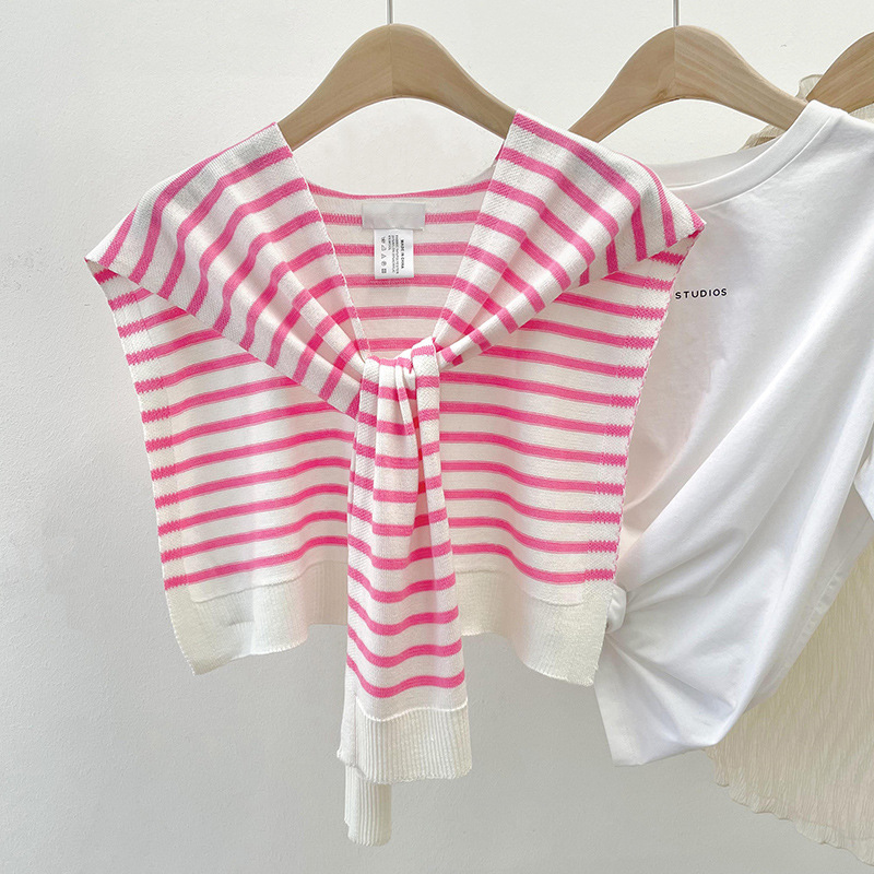 Mantón de rayas de punto para mujer Primavera y otoño nueva oficina al aire libre Aire Acondicionado sala de protección del cuello chaleco anudado bufanda collar falso