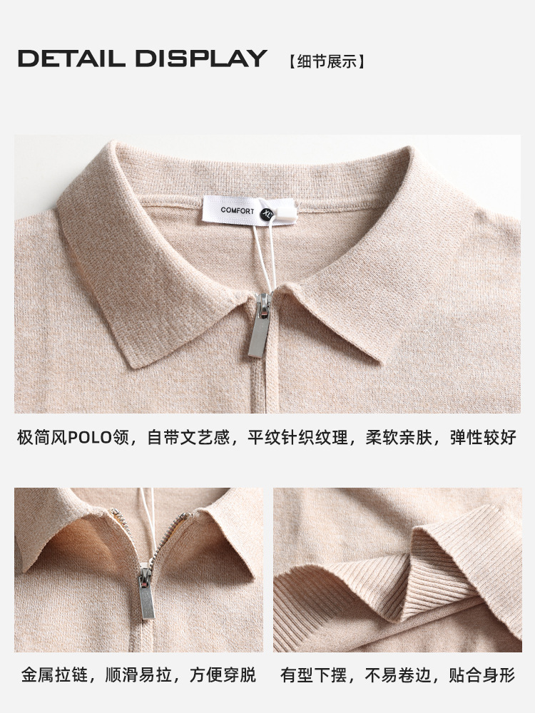 Europa y los Estados Unidos transfronterizos hombres semi-cremallera de punto correa de algodón collar polo camisa de manga corta de alto nivel ligera de negocios ropa casual para hombres